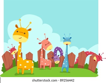 illustration of landscape cute giraffes