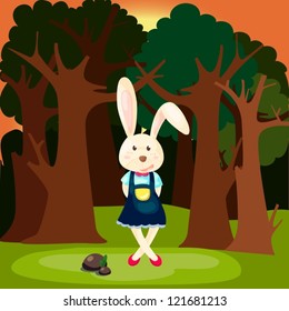 illustration of landscape cute rabbit in the forest