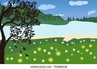 illustration of landscape with dark tree