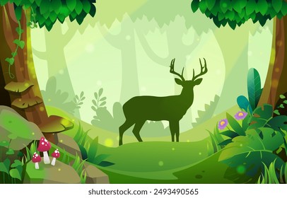 Illustration der Landschaft mit tiefem Wald 