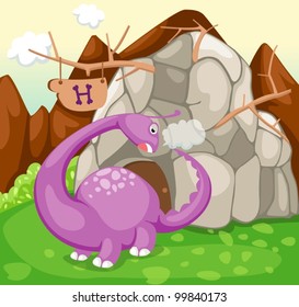 illustration of landscape dinosaur house in forest