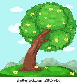 illustration of landscape flowers tree 