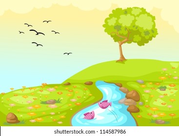 illustration of landscape meadow
