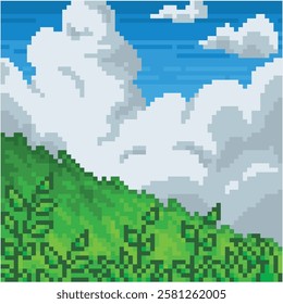 Illustration landscape on the hill, pixel art