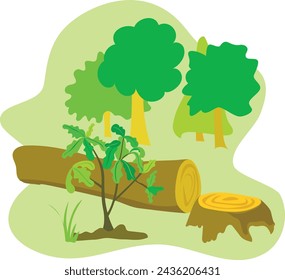 Illustration of a landscape on the theme: "Plant a new tree for every one felled"