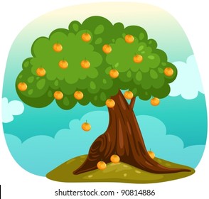 Un arbre est connu par son dessin animé de fruits