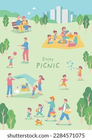 Illustration of a landscape with people enjoying a picnic