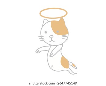 Uma ilustração de uma paisagem de um gato de estimação que morreu e se tornou um fantasma, flutuando no ar.