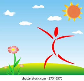 Illustration of landscape, spring and summer