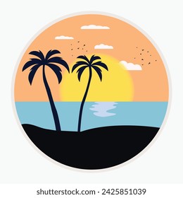 illustration of a landscape at sunset.