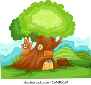 illustration landscape tree house vector