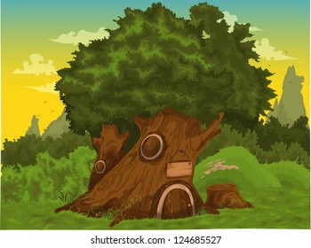 illustration landscape tree house vector