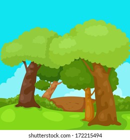 illustration of landscape tree in the jungle 