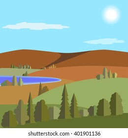 Illustration of Landscape trees and hill