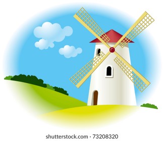 Illustration of a landscape with a windmill