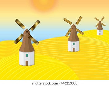illustration of landscape windmill building