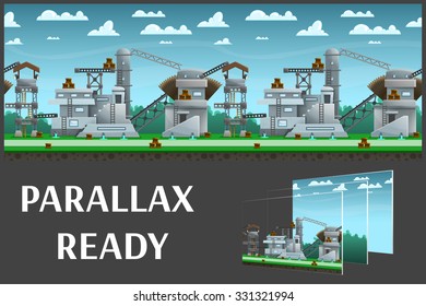 Illustration of landscape ,with constructions and buildings, vector unending background with separated layers for game.