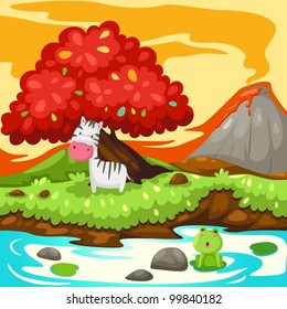 illustration of landscape zebra in fantasy jungle