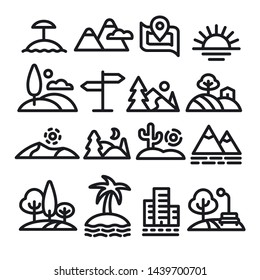 illustration of landscapes and nature icons set