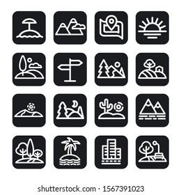 illustration of landscapes and nature icons set