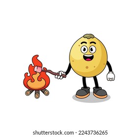 Illustration of langsat burning a marshmallow , character design