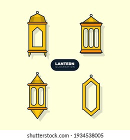 illustration of lantern collection with stroke and yellow color, ramadan theme, ramadan decoration