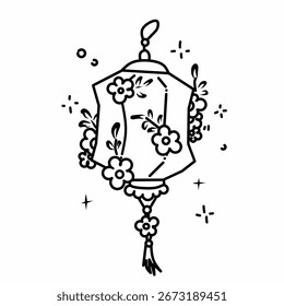Ilustração de lanterna e flores