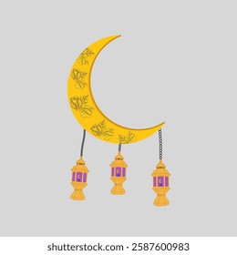 illustration of a lantern hanging hanging on the moon