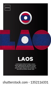 Illustration of Laos flag made of three country abbreviations letter with grunge sponge effect.