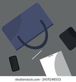 illustration laptop bag document folder white pen and smartphone