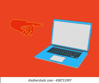 Illustration laptop for banners, presentations, website. Presentation template of computer screen. Cloud tools for business and work. Cloud technology and service for social networking, media, laptop
