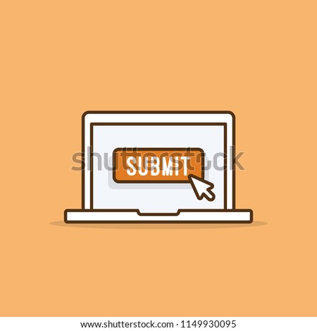 Illustration of a laptop with a big submit button