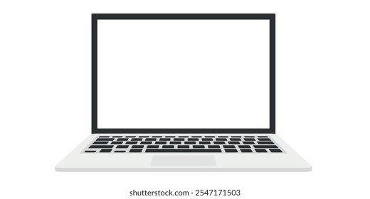 Ilustración de una computadora portátil con una pantalla en blanco en un estilo minimalista plano.