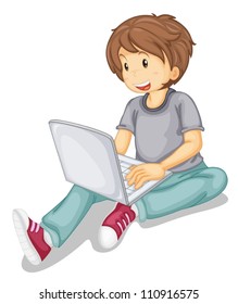 illustration of a laptop and boy on a white background