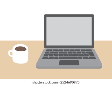 Ilustração de laptop e café