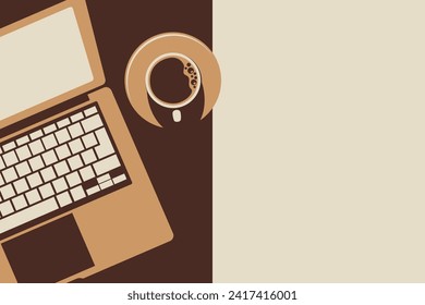 Ilustración de la laptop y el café con diseño de espacio en blanco en el lado izquierdo