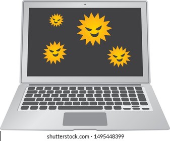 Illustration of a laptop computer infected with a virus