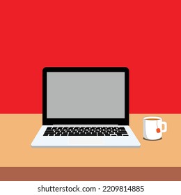 illustration of a laptop with a cup of tea beside it