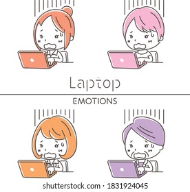 Illustration of a laptop and a depressed woman.