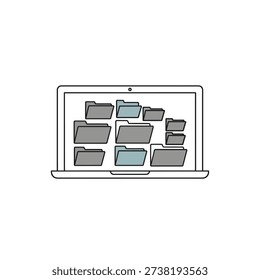 Illustration of laptop displaying multiple folders