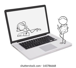 Illustration of a laptop with doodle designs on a white background