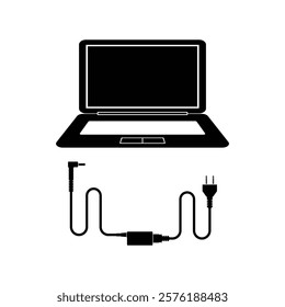 illustration of laptop icon and laptop charger