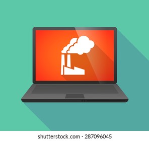 Illustration of a laptop icon with a factory