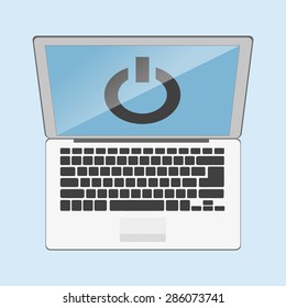 Illustration of a laptop icon with an off button. stock  vector