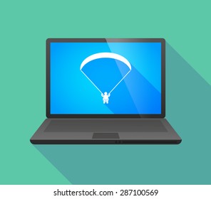 Illustration of a laptop icon with a paraglider