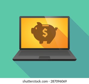 Illustration of a laptop icon with a piggy bank