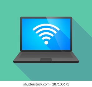 Illustration of a laptop icon with a radio signal sign