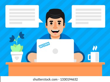 Illustration of a laptop man working