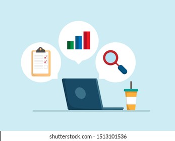 illustration of laptop with online research vector flat design