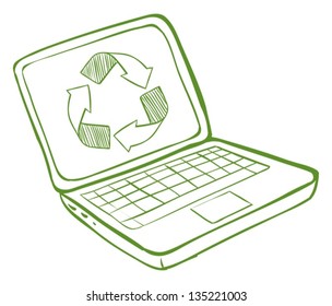 Illustration of a laptop with a recycle symbol on a white background